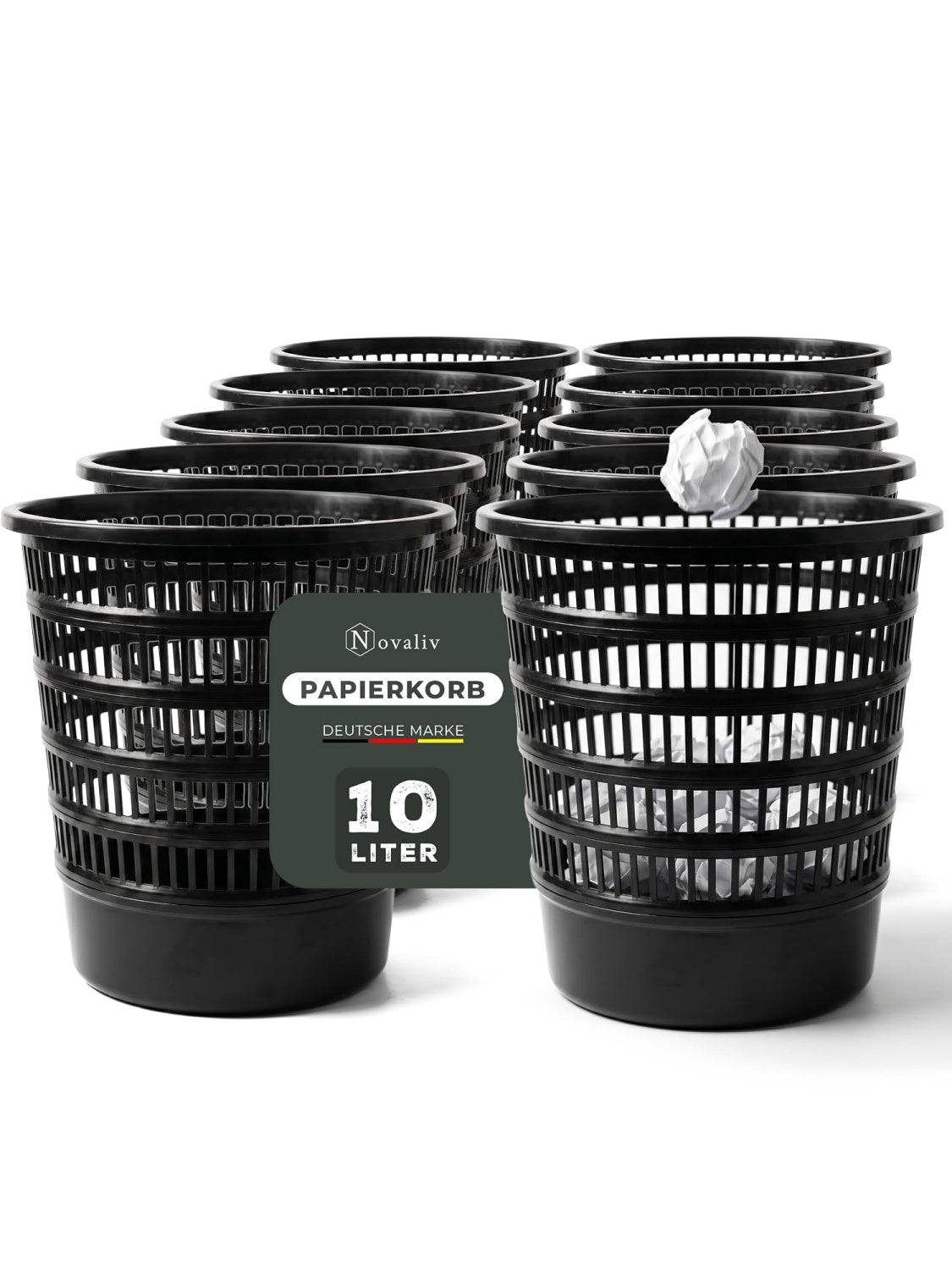 Runder Papierkorb 10 Liter im Mesh Design im praktischen Zehnerset