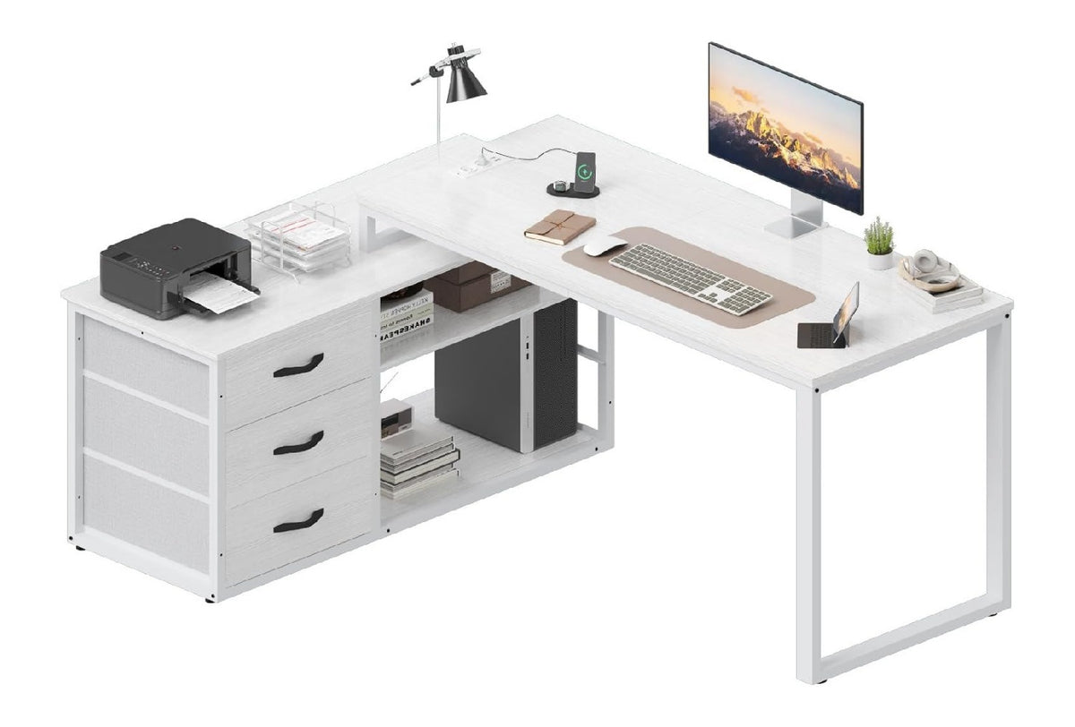 Weisser Computertisch mit hoehenverstellbar fuer flexible Arbeitsbereiche Variante 2
