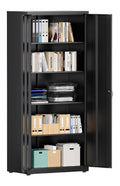 Schwarzer Bueroschrank mit hoehenverstellbar fuer flexible Arbeitsbereiche