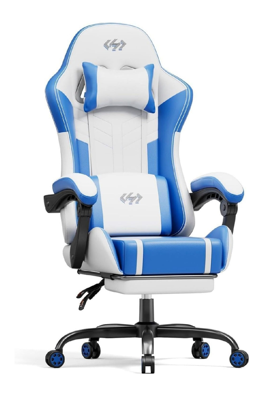 ergonomisch Gamingstuhl in Weiss / Blau fuer Buero und Arbeitszimmer