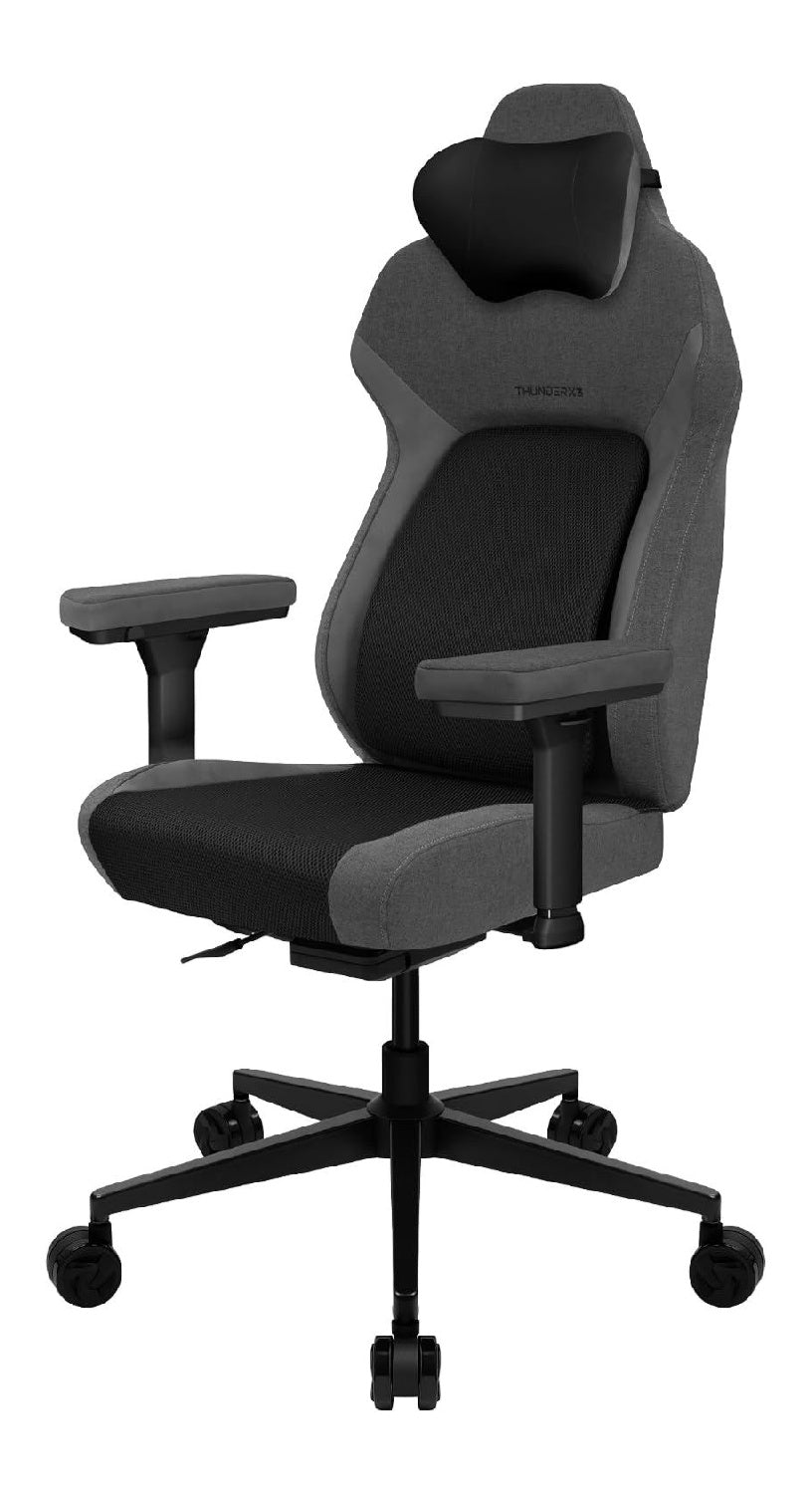 Dunkelgrau / Schwarzer Gamingstuhl mit ergonomisch fuer flexible Arbeitsbereiche