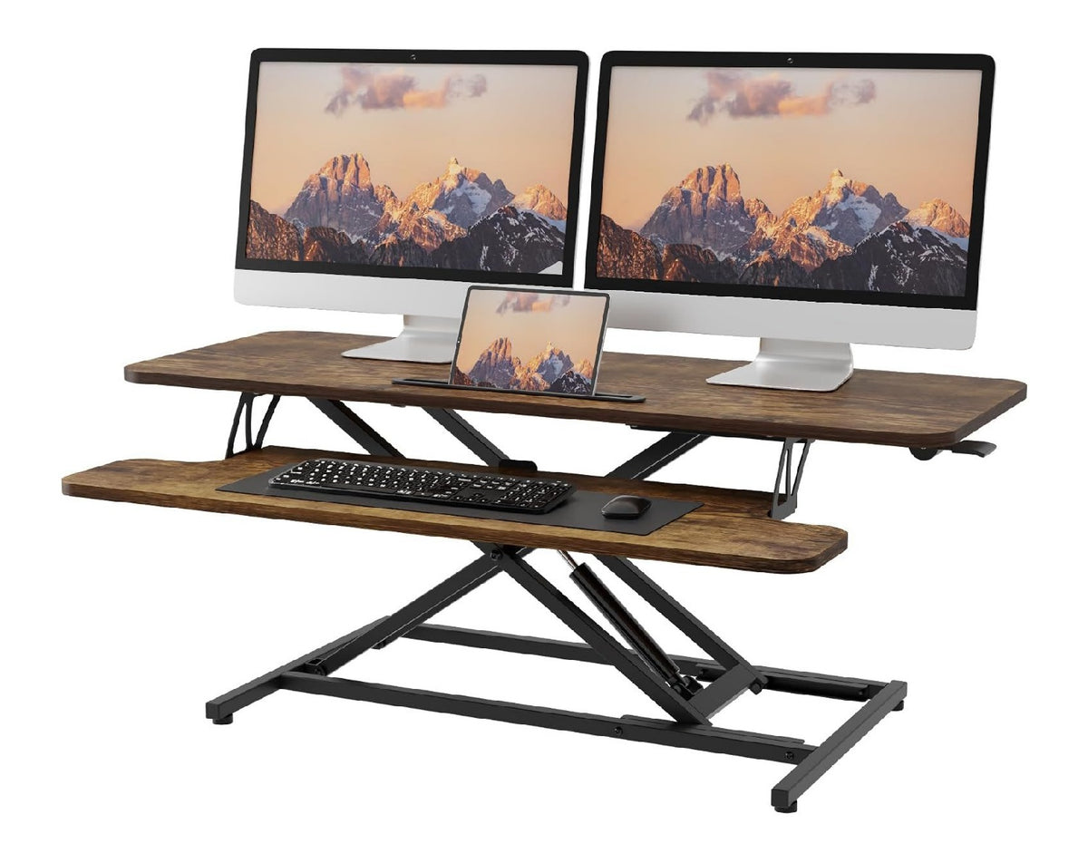 Schreibtischaufsatz mit hoehenverstellbar und mit Monitorbereich in Braun