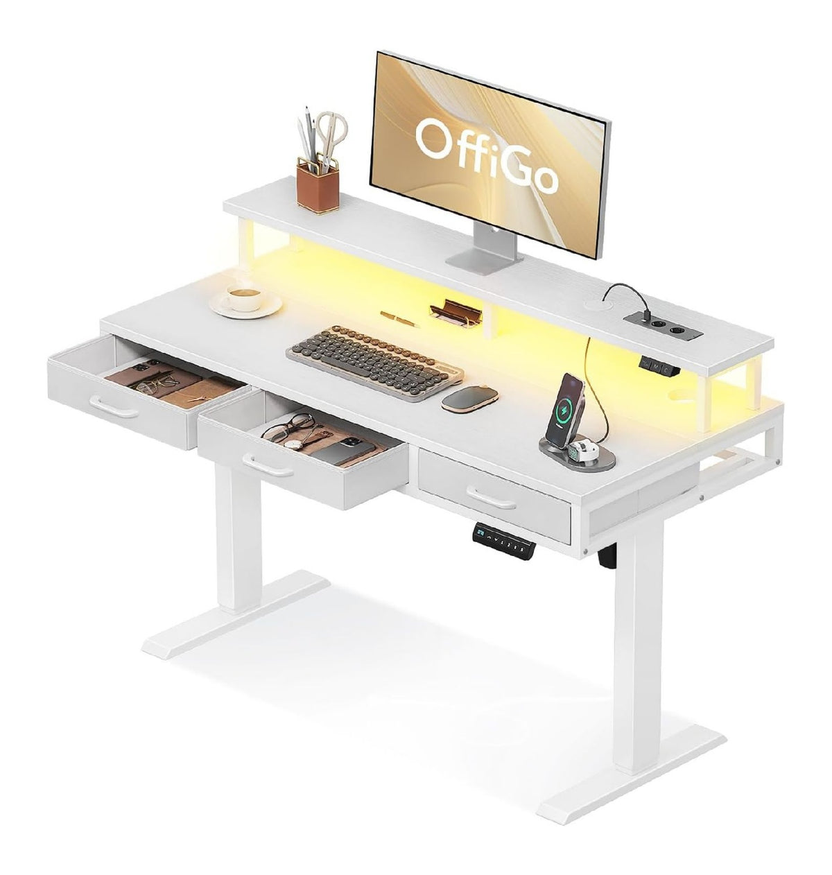 hoehenverstellbar Schreibtisch in Weiss fuer Buero und Arbeitszimmer Variante 3